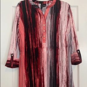 L New Directions Red Black & Gray Striped Shirt